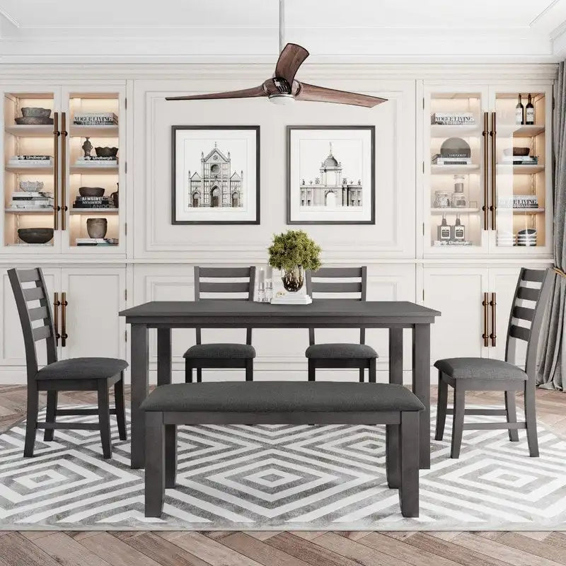 5-piece Farmhouse Dining Set Rectangular Table Chair 13