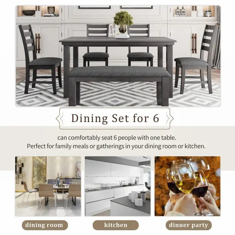 5-piece Farmhouse Dining Set Rectangular Table Chair 14