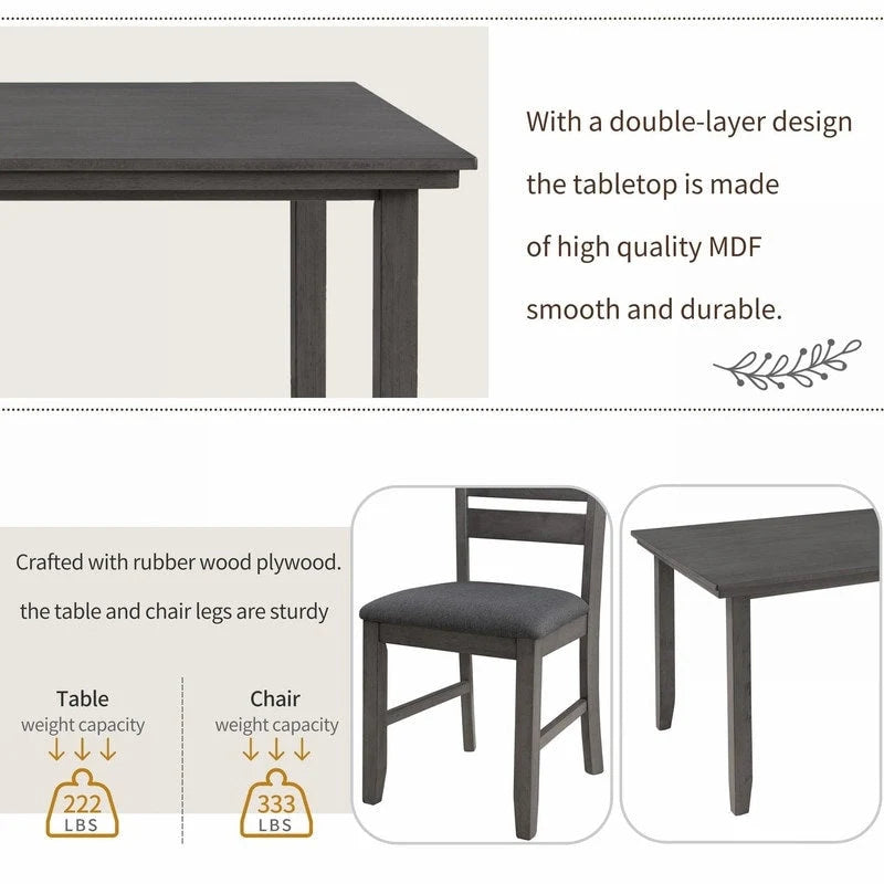 5-piece Farmhouse Dining Set Rectangular Table Chair 15