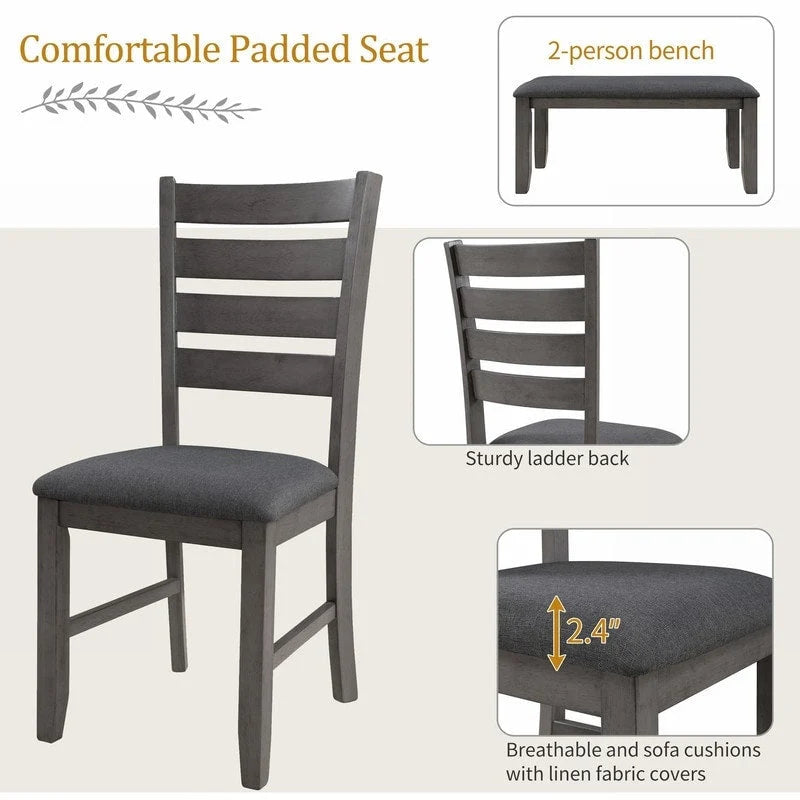5-piece Farmhouse Dining Set Rectangular Table Chair 16
