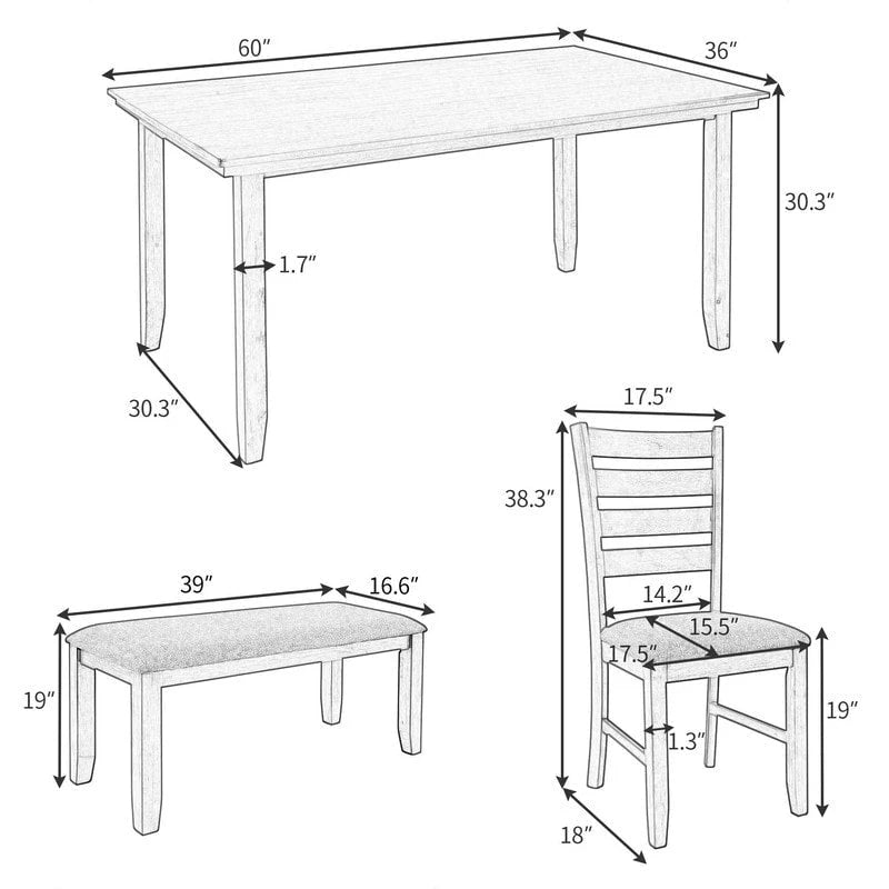 5-piece Farmhouse Dining Set Rectangular Table Chair 23