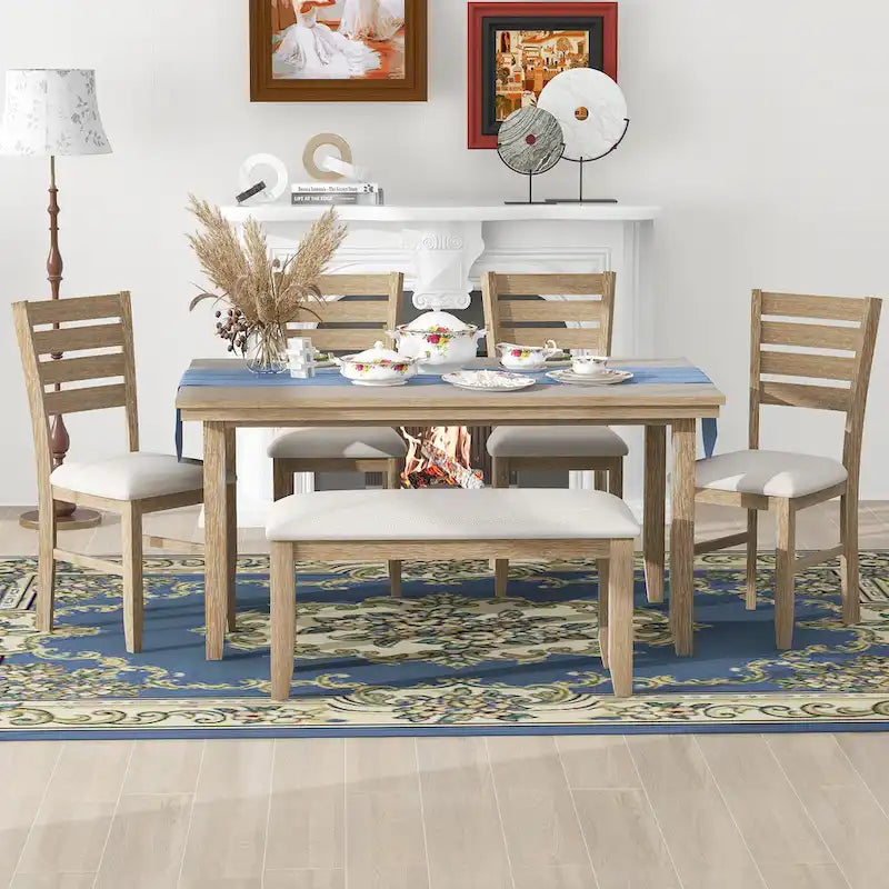 5-piece Farmhouse Dining Set Rectangular Table Chair 24