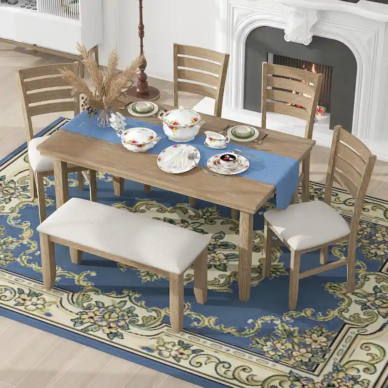5-piece Farmhouse Dining Set Rectangular Table Chair 25