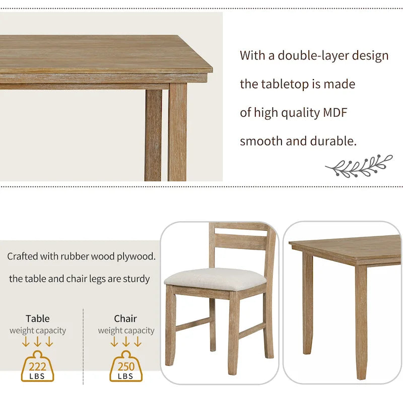 5-piece Farmhouse Dining Set Rectangular Table Chair 28