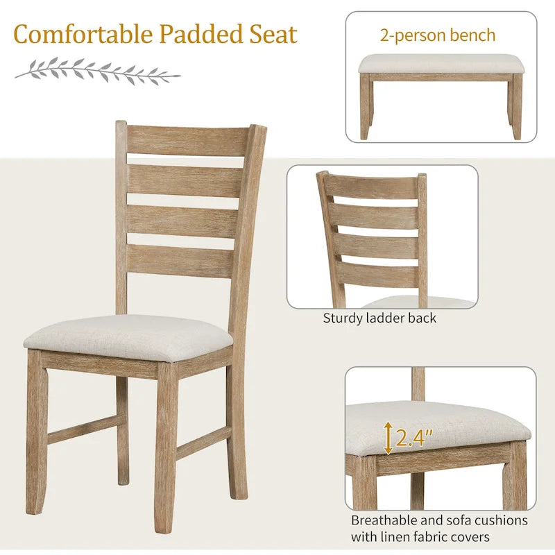 5-piece Farmhouse Dining Set Rectangular Table Chair 30