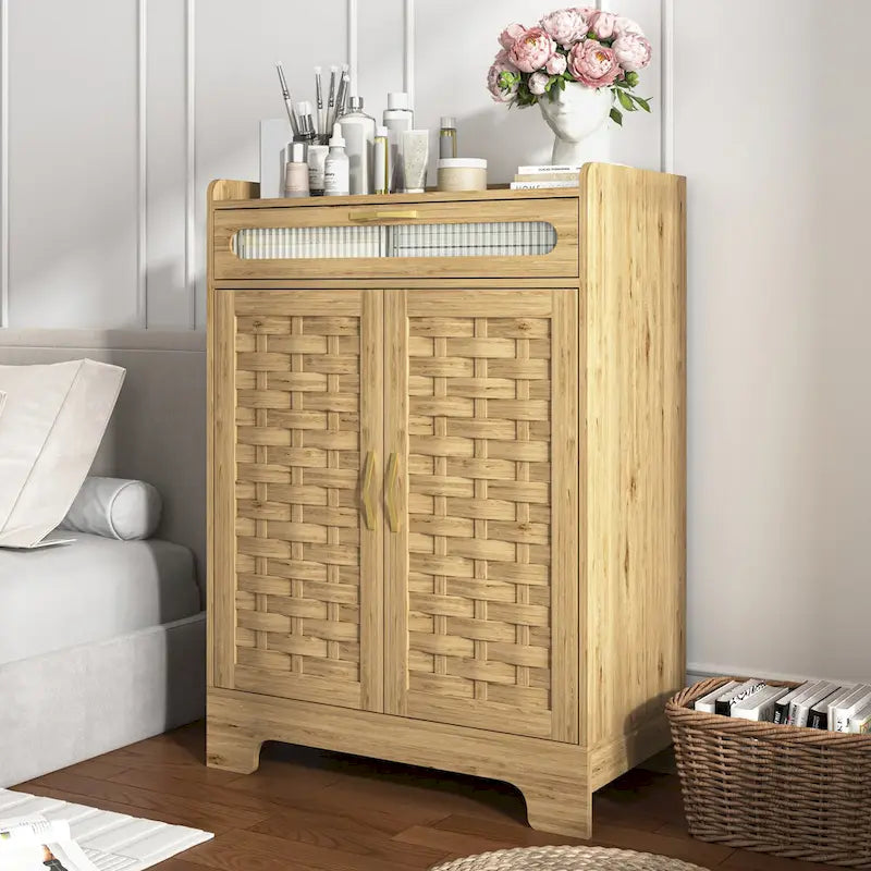 Coffee Bar Cabinet, Modern Farmhouse Buffet Sideboard with Drawer and Adjustable Shelf, Barn Door Storage Cabinet for Kitchen 3