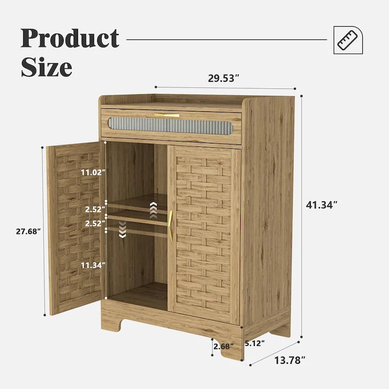 Coffee Bar Cabinet, Modern Farmhouse Buffet Sideboard with Drawer and Adjustable Shelf, Barn Door Storage Cabinet for Kitchen 4