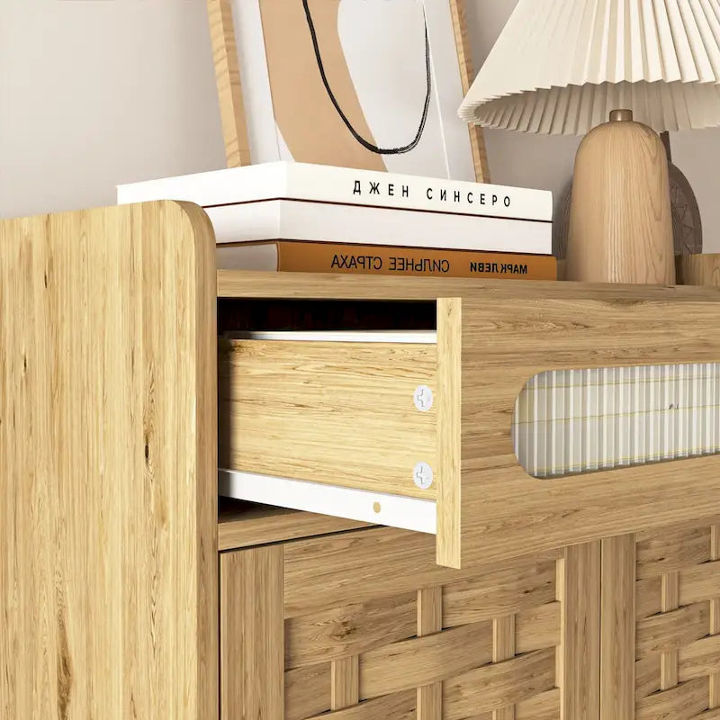 Coffee Bar Cabinet, Modern Farmhouse Buffet Sideboard with Drawer and Adjustable Shelf, Barn Door Storage Cabinet for Kitchen 6