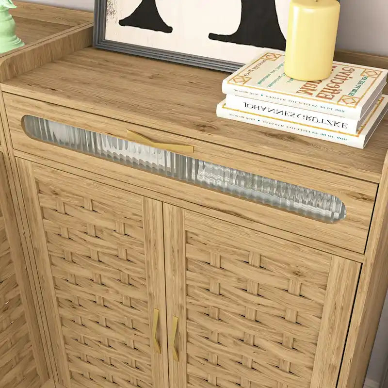 Coffee Bar Cabinet, Modern Farmhouse Buffet Sideboard with Drawer and Adjustable Shelf, Barn Door Storage Cabinet for Kitchen 7