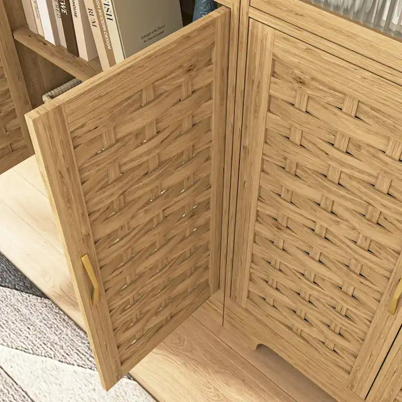 Coffee Bar Cabinet, Modern Farmhouse Buffet Sideboard with Drawer and Adjustable Shelf, Barn Door Storage Cabinet for Kitchen 8