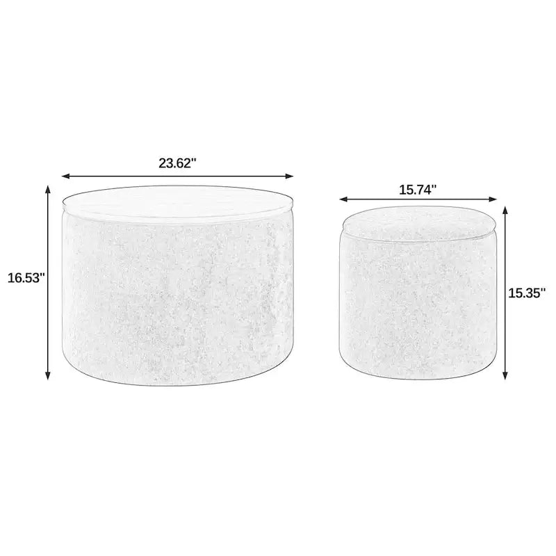 2-Piece Set Round Chenille Storage Ottoman, Equipped with a Drum Shaped Small Stool, Storage Space, and MDF Made Desktop Panel