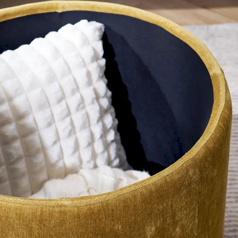 2-Piece Set Round Chenille Storage Ottoman, Equipped with a Drum Shaped Small Stool, Storage Space, and MDF Made Desktop Panel 11