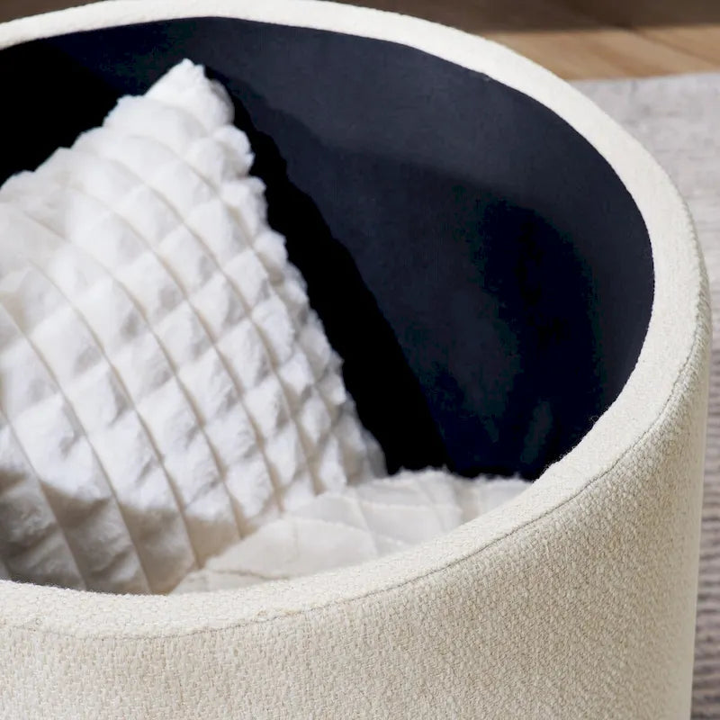 2-Piece Set Round Chenille Storage Ottoman, Equipped with a Drum Shaped Small Stool, Storage Space, and MDF Made Desktop Panel 19
