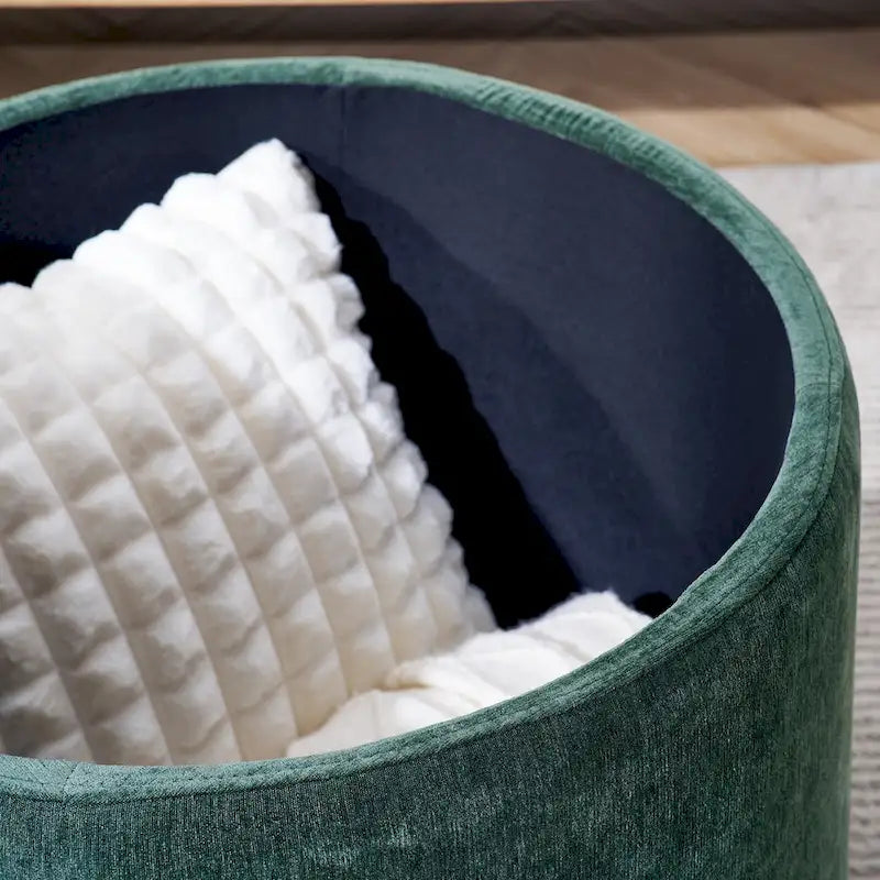 2-Piece Set Round Chenille Storage Ottoman, Equipped with a Drum Shaped Small Stool, Storage Space, and MDF Made Desktop Panel 23